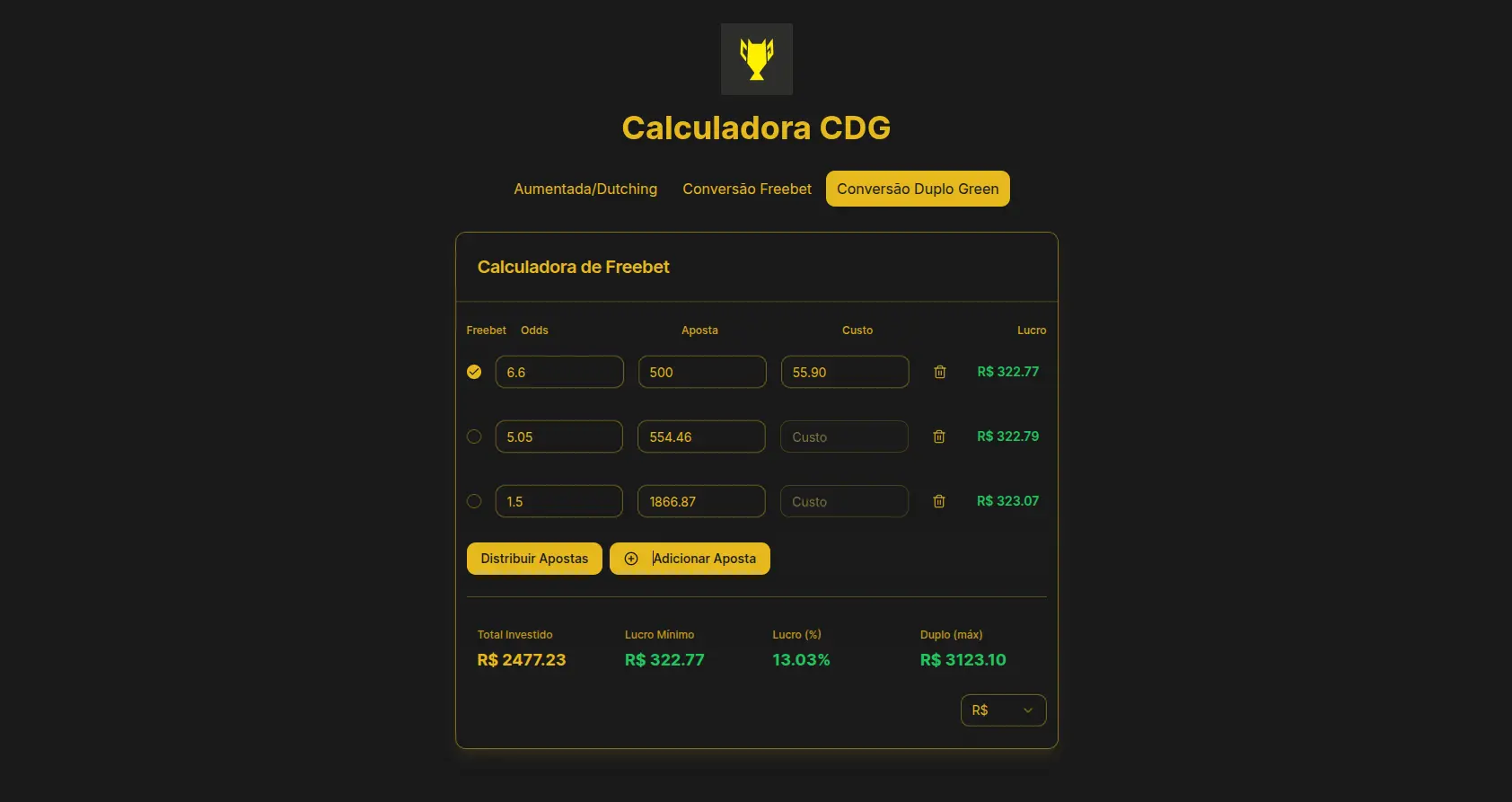 Interface da Calculadora CDG